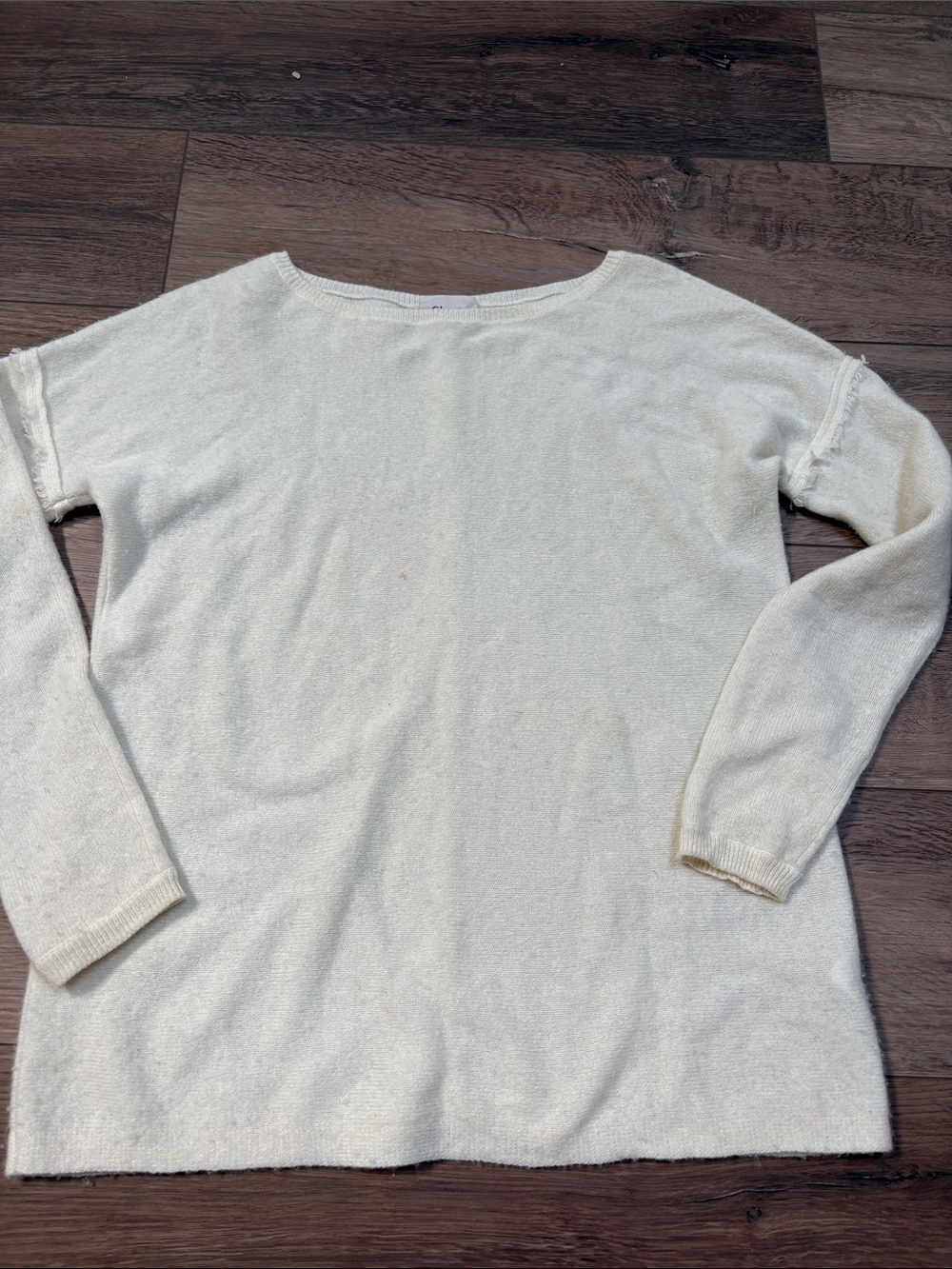 100% Cashmere Cream Off-white Knit sweater Oversized Fringe